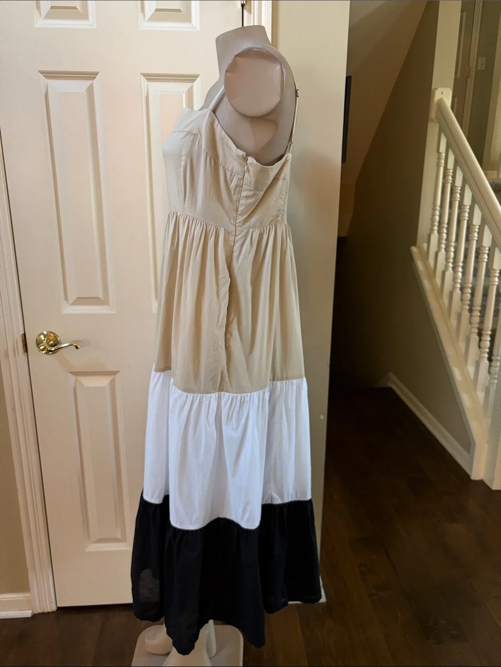 J. Crew Colorblock Tiered Maxi Dress in Cream, White and Black, 10